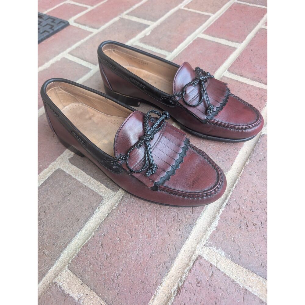 Allen Edmonds Kiltie Loafers Men's 9.5D Burgundy Black Braided Bow Made in USA